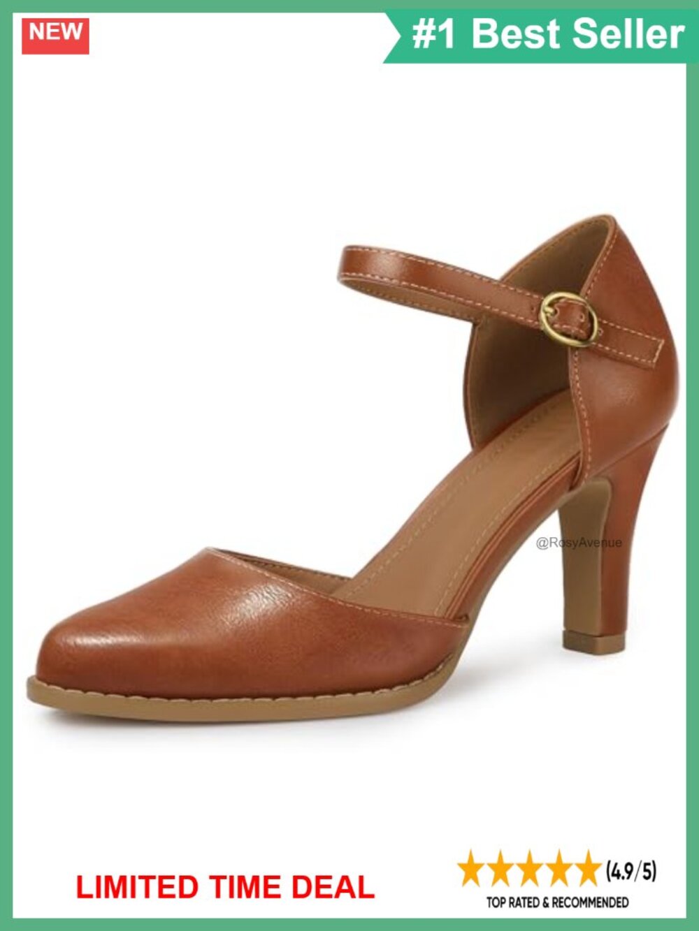 Chunky Heel Closed Toe Pumps with Ankle Strap Dress Shoes